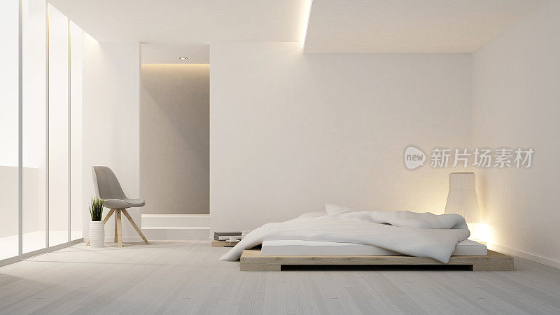 酒店或公寓的卧室和起居区域-室内设计- 3D渲染